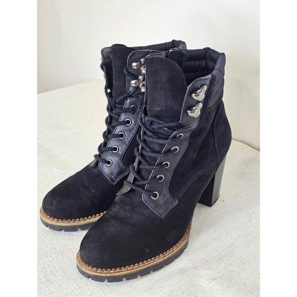 Sophie17 Shoes - Sophie17 Black Faux Suede Lace Up Block Sole Ankle Boots Women 10 Fairygoth Lug
